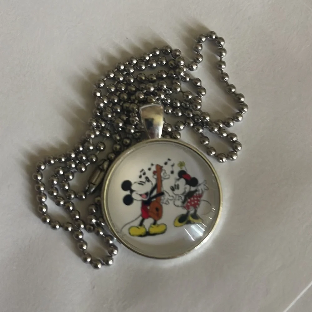 Disney Mickey Mouse Silver Glass Dome Pendant Necklace Cabochon Necklace - Picture 5 of 8